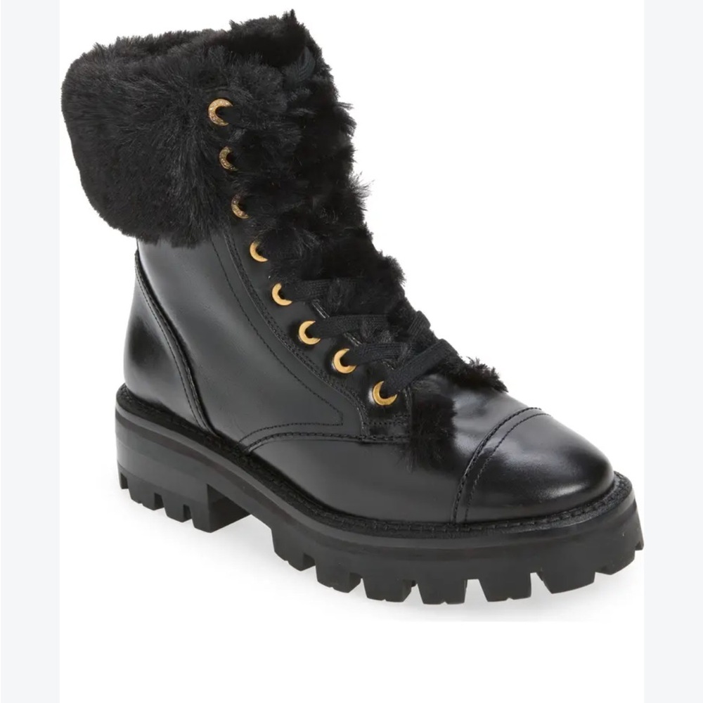 Kate Spade New York Merritt Winter Boots Faux Fur Leather Lace Up Black Size 9